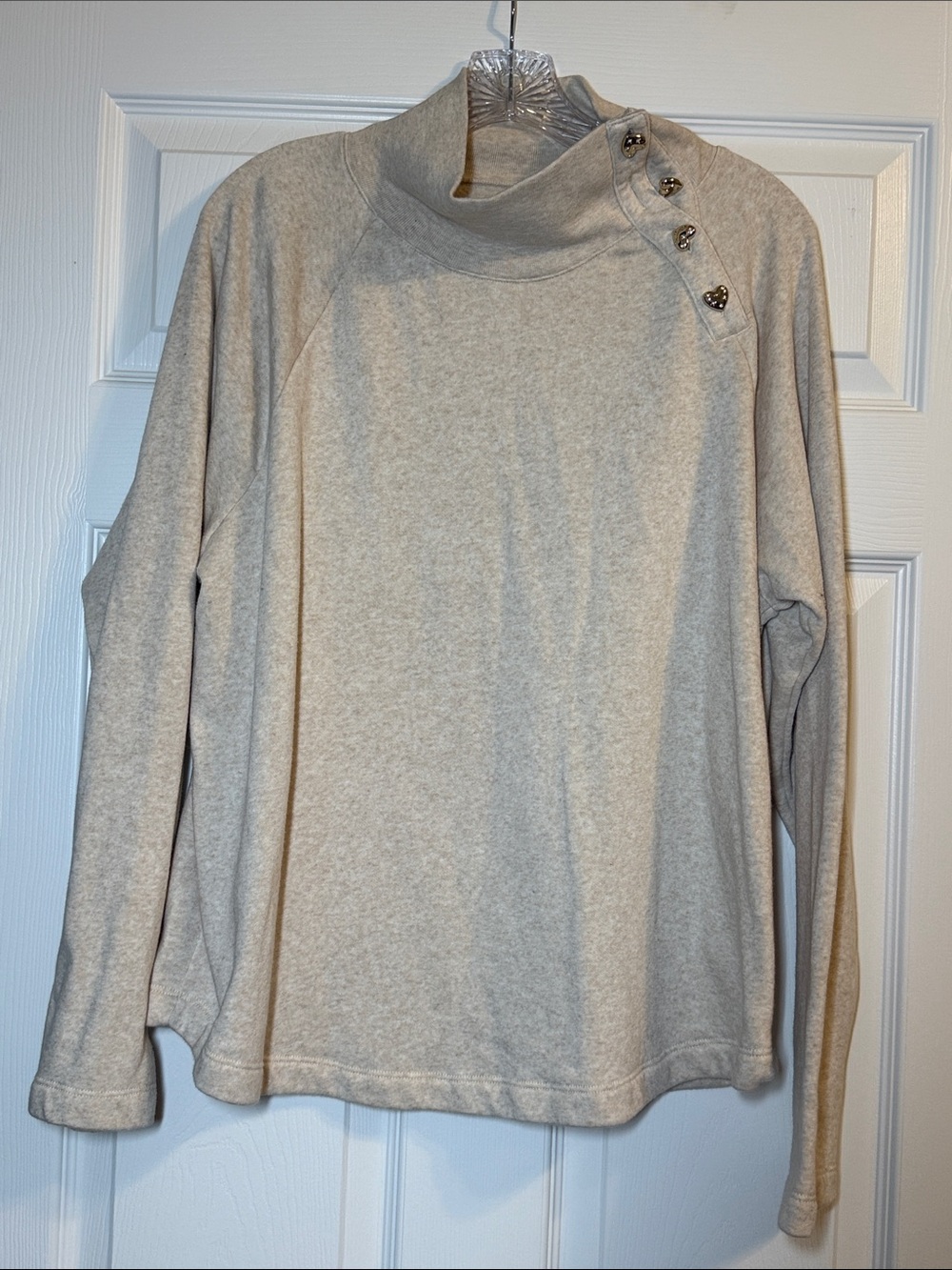 J. Crew Factory Cream Turtleneck Sweatshirt with Button Shoulder